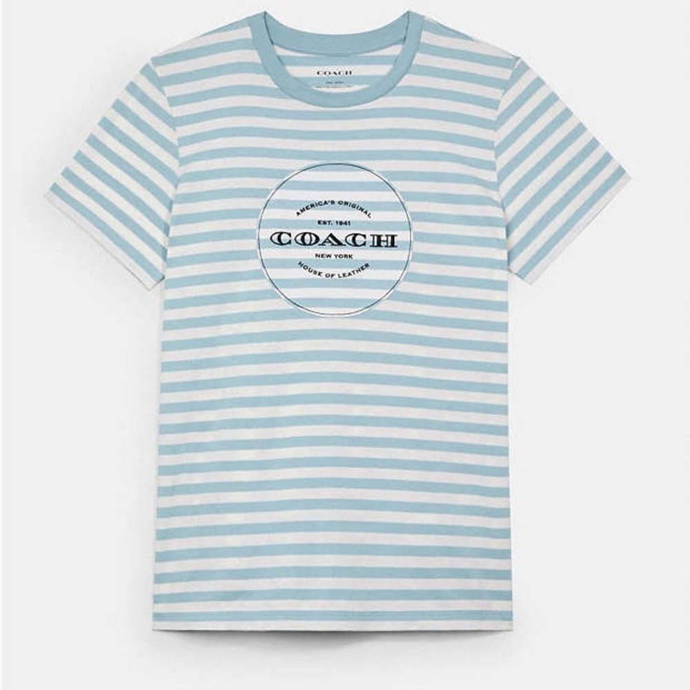 Coach Women's Blue Striped T-Shirt